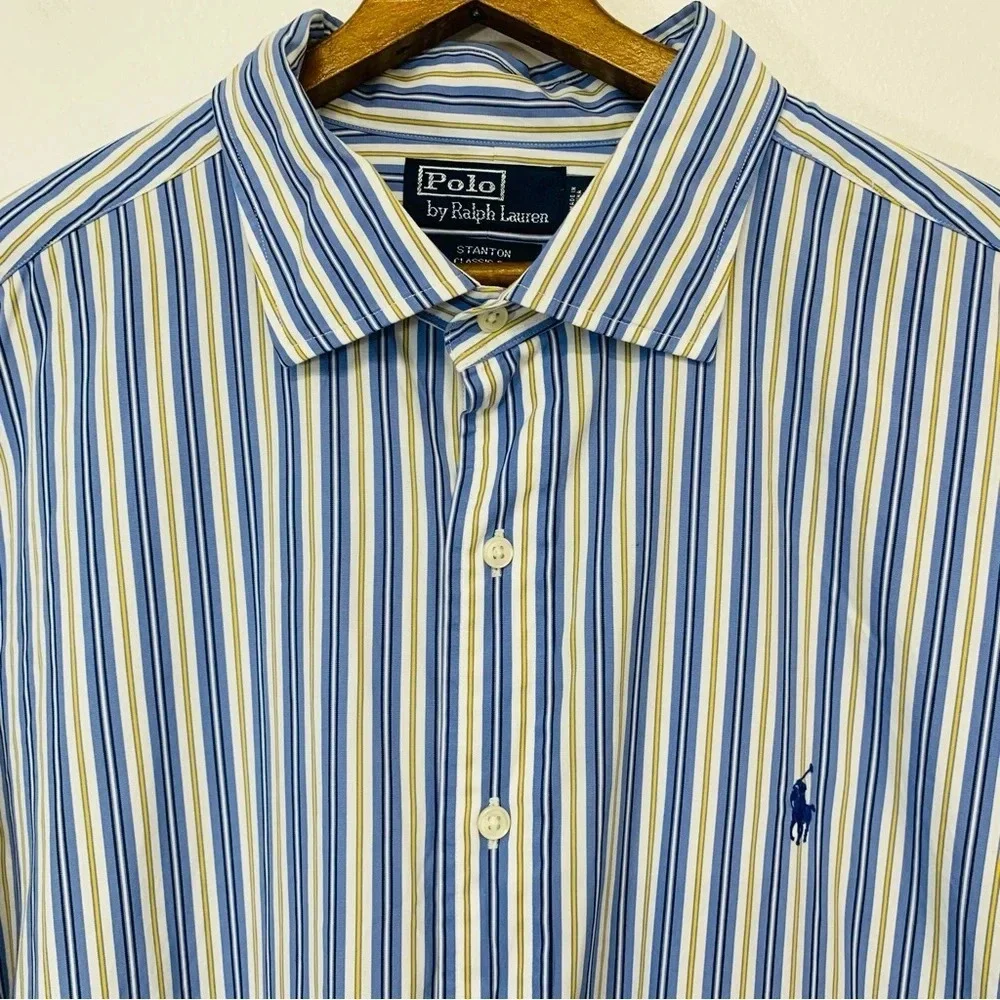Polo Ralph Lauren Shirt Men‎ XXL  Stanton Classic Blue Stripe Pony 100% Cotton